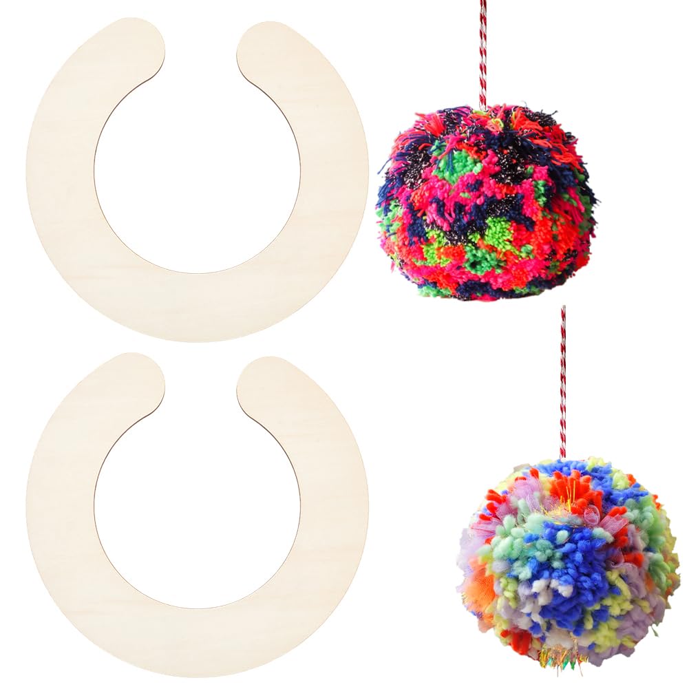 BENECREAT 2Pcs Wooden Pompom Maker, Semicircle Wool Ball Making Tool, 25x24cm