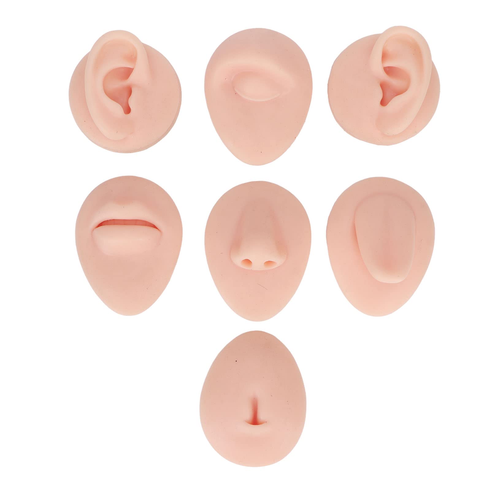 Piercing Practice Body Parts, 6PCS Soft Silicone Flexible Model Body Parts Simulation Ear Eye Nose Mouth Tongue and Belly Piercing Practice Acupuncture Model Teaching Tool (Light Skin Color)