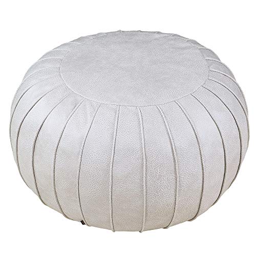 Thgonwid Handmade Suede Pouf Footstool Ottoman Faux Leather Poufs 23" x 14" -Round Floor Cushion Footstool for Living Room, Kids Room and Wedding, Unstuffed, Beige
