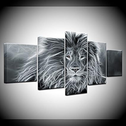 Jesc Canvas Painting Walking Lion Animal 5 Pieces Wall Art Painting Modular Wallpapers Poster Print For Living Room Home Décor
