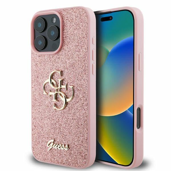 CG MOBILE Guess GUHCP16XHG4SGP Case for iPhone 16 Pro Max 6.9 Inch Pink Hard Case Fixed Glitter Big 4G