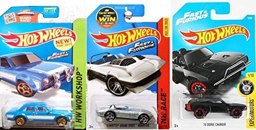 FAST & FURIOUS Hot Wheels 2017 Experimotors '70 Dodge Charger New Model + Corvette Grand Roadster & '70 Ford Escort RS1600 New Model Die-Cast