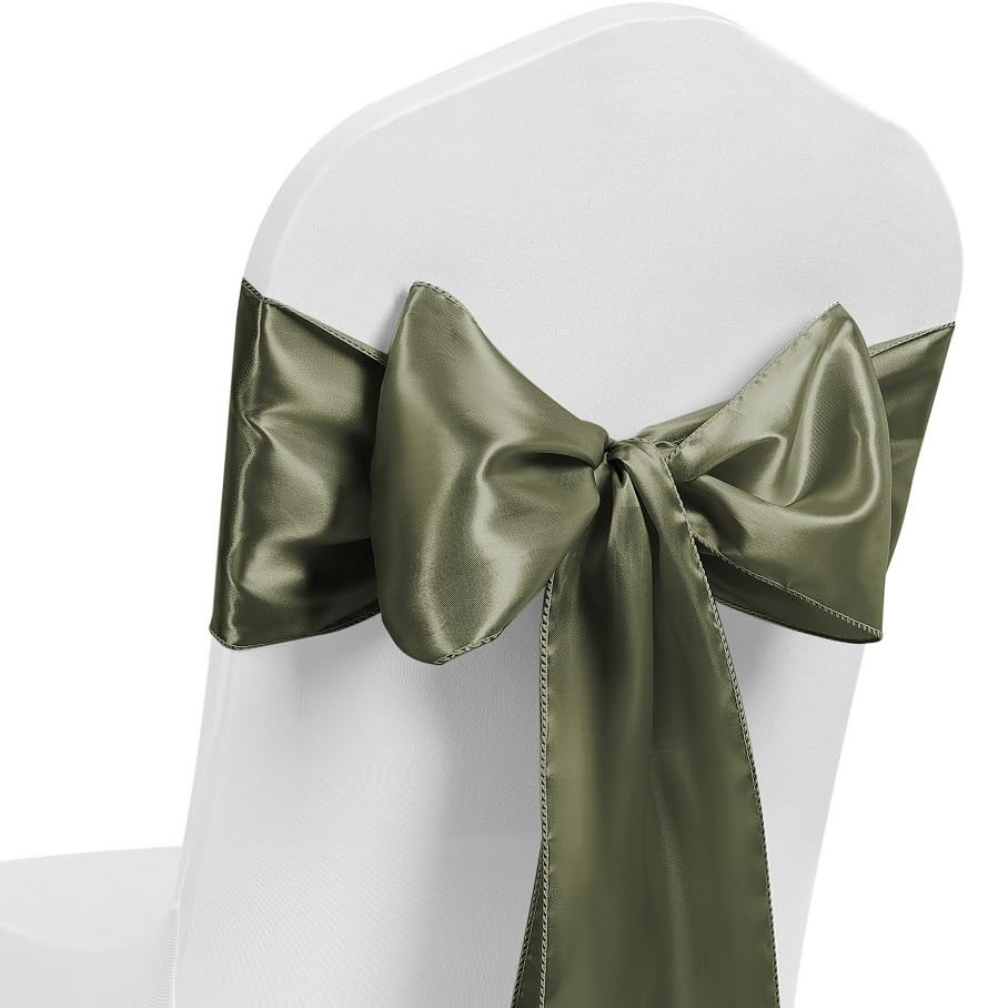 Satin Chair Sash WIDER FULLER BOWS Chair Sashes Bow Back Tie Ribbon Wedding Banquet Decoration (Oliver Green, 50)