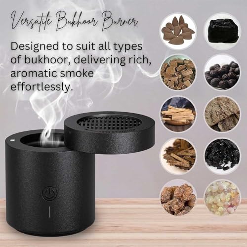 Stylish Electronic Bakhoor Burner with Rotating Flip Lid– Portable USB Rechargeable Arabic Medkhan, Charcoal Incense Fragrance Burner, Diffuser Ideal for Home, Car, Office