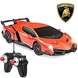 Best Choice Products 1/24 Officially Licensed RC Lamborghini Veneno Sport Racing Car w/ 27MHz Remote Control, Head and Taillights, Shock Suspension, Fine Tune Adjustment - Orange