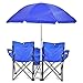 GoTEAM! Portable Double Folding Chair w/Removable Umbrella, Cooler Bag and Carry Case - Blue