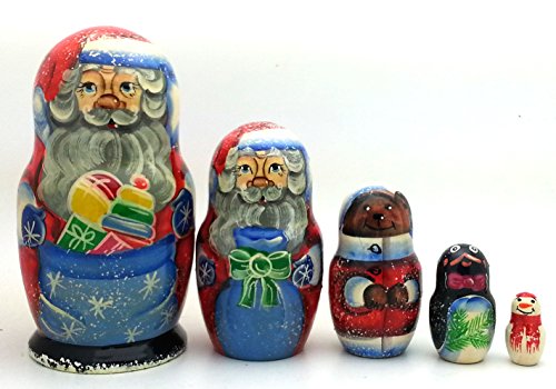 Santa with toys Russian Nesting Dolls Hand Painted 5 Piece Set by BuyRussianGifts