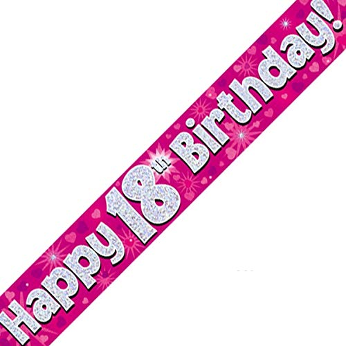 British Ballet® 18th Happy Birthday Banner Pink (2.7m x 13cm) • Shiny Party Decoration • Age 18 Foil Pennant • 3 x 90cm Banners • Indoor & Outdoor Use • Banner for Teenagers & Young Adults