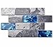 Ocean Teal Blue Glass Nature Stone Tile Kitchen Backsplash 3D Bath Shower Accent Wall Decor Gray Wave Marble 1 x 2 Subway Art Mosaics TSTNB03 (1 Sample 3 X 6 Inches)