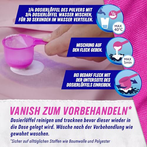 Vanish Oxi Action Pulver Pink – 1 x 1,125 kg – Fleckenentferner und Wäsche-Booster Pulver ohne Chlor – Für bunte Wäsche 10