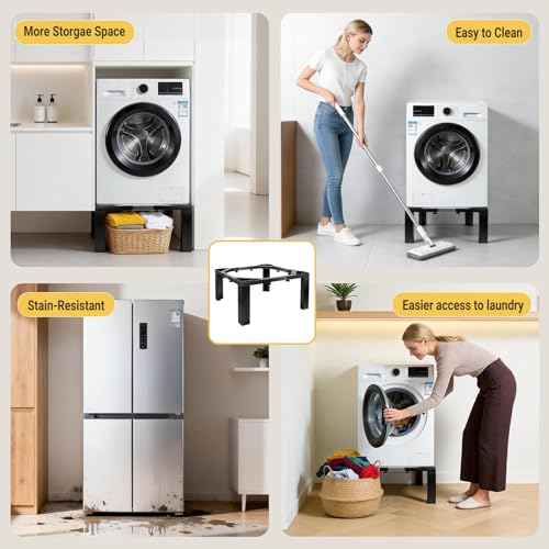 Humagineer Adjustable Black Stainless Steel Washing Machine Holder, Adjustable Range 54-73 cm, Universal Washing Machine Booster 30 cm Height, Load Capacity 500 kg