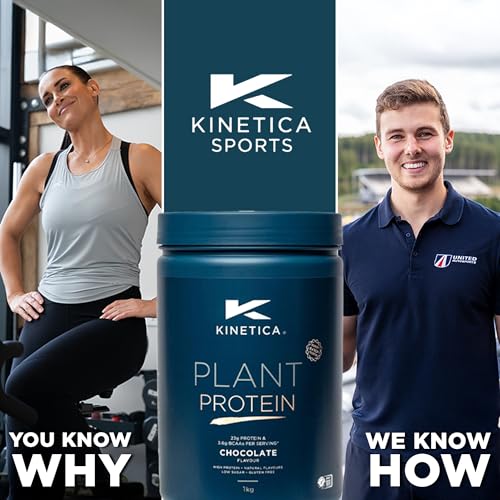 Kinetica Sports Plant Protein Powder - Chocolate Flavour | 23g Protein/Serve, 33 Servings/1Kg | Blend of Pea & Rice Protein | Dairy & Gluten Free |Vegan & Low in Sugar | Easy Mixability