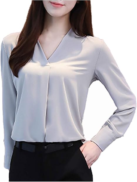 Amazon エンジェルムーン ブラウス レディース 長袖 オフィス Vネック プルオーバー きれいめ ビジネス 通勤 Ol シャツ ブラウス 通販