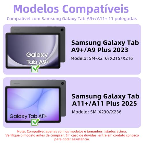 Capa com Teclado para Samsung Galaxy Tab A11+/A9+ 11", Layout em Português Brasileiro Teclado com Capa para Galaxy Tab A11 Plus 2025/ Tab A9 Plus 2023 11 Polegadas SM-X230/X236/X210/X215/X216, Roxo