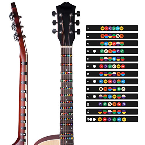 2 Sheets Guitar Fretboard Note Decals Scale Sticker Neck Fingerboard Frets Sticker for Beginner For 6 Strings Acoustic Electric Guitar & 9 Packs Guitar Picks