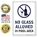 Pool Rules Sign, No Glass Allowed in Pool Area, 10x14 Inches, Rust Free .040 Aluminum, Fade Resistant, Made in USA