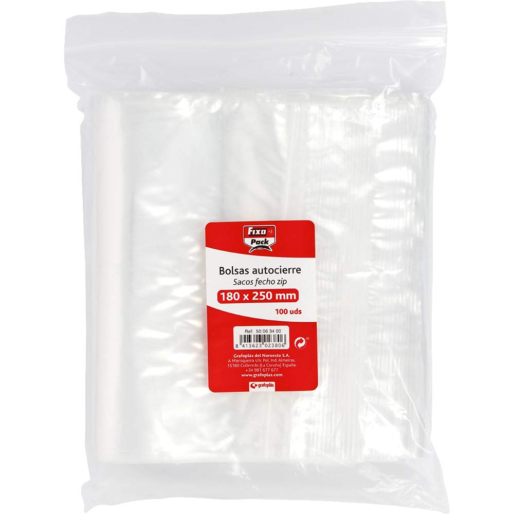 Fixo 50063400 – Pack of 100 Cellophane Display Bags Self Seal Bags, 180 x 250