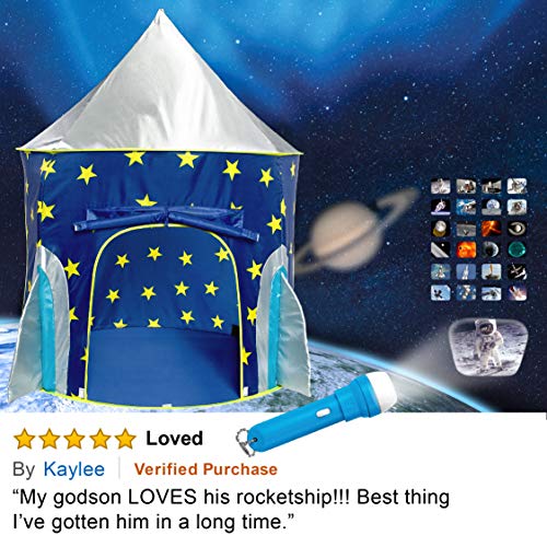 USA Toyz Rocket Ship Pop Up Kids Tent - Spaceship Rocket Indoor Playhouse Tent for Boys and Girls with Included Space Projector Toy and Kids Tent Storage Carry Bag - Thumbnail 7