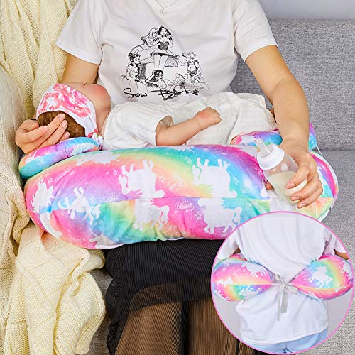 MHJY Nursing Pillow Cover with 2Pcs Unicorn Moveable Baby Head Positioner Pillow| Minky Infant Feeding Pillow Slipcover Breastfeeding Pillow Cover with Adjustable Strap| Baby Shower Gift