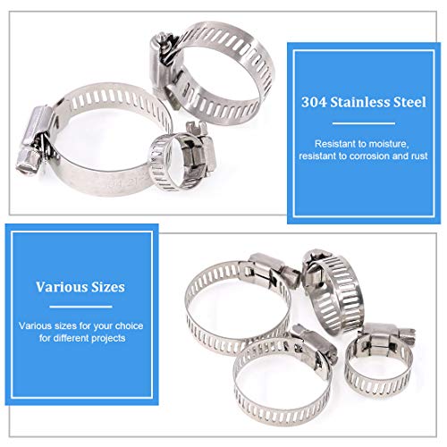 Hose Clamp Set, Glarks 40-Pieces 304 Stainless Steel Adjustable 8-44mm Range Worm Gear Hose Clamps Assortment Kit, Fuel Line Clamp for Water Pipe, Plumbing, Automotive and Mechanical Application