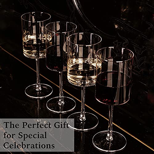 Square Wine Glasses Set of 4 with Stem Modern Unique Large Wine