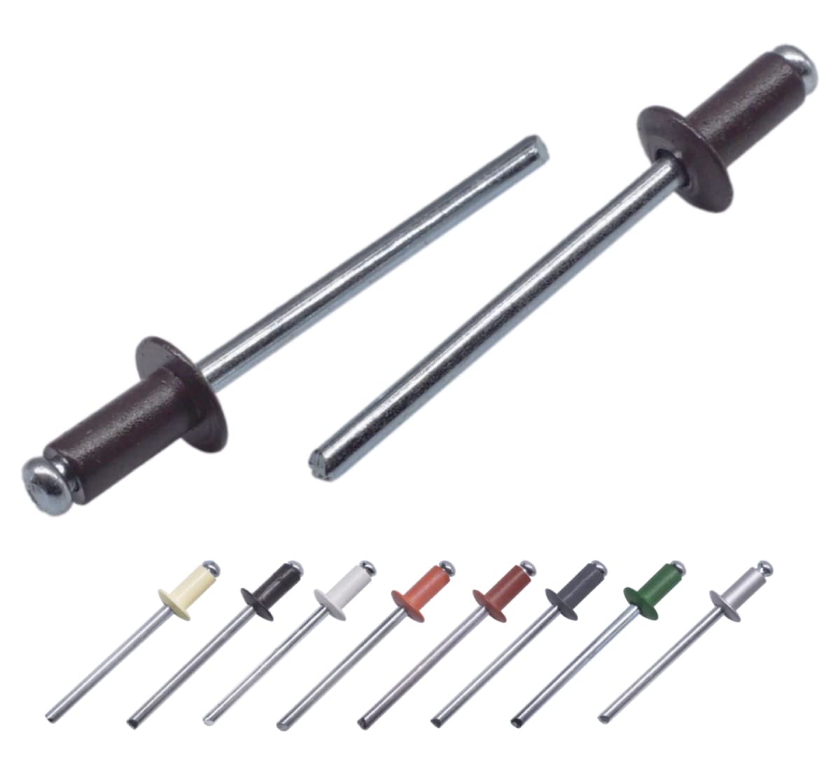 (Pack of 100 pcs) Painted Blind Rivets 4.0 x 8 mm, Dome Head, DIN 7337, Aluminum Rivet and Steel Mandrel, Pop Rivets (100, Grey Brown RAL 8019)