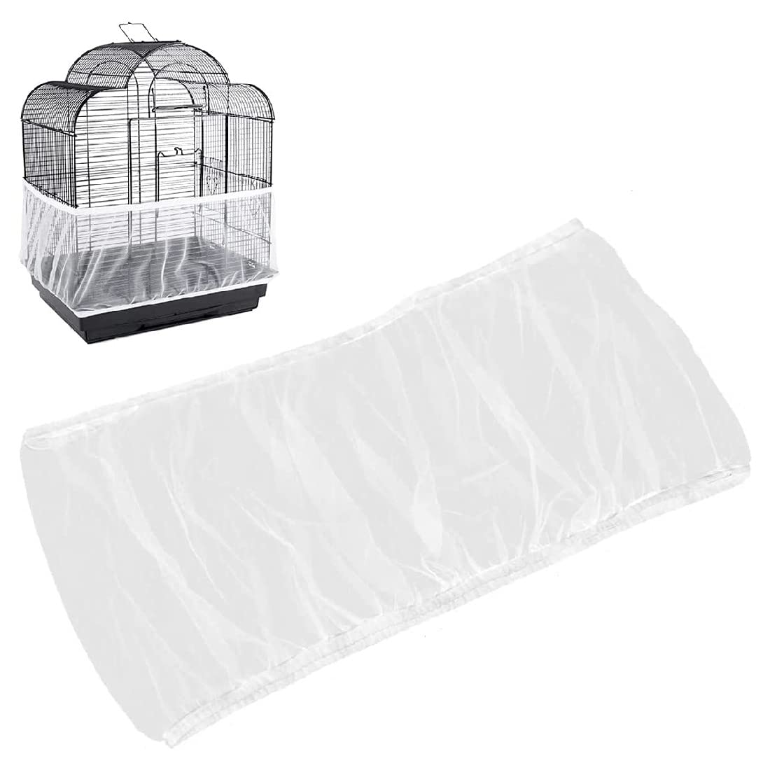 LICHUANUK Bird Cage Cover, Bird Cage Skirt,Bird Cage Net,Bird Cage Seed Catcher for Birds Parrots Ventilated and Dustproof Adjustable Circumference 140-220cm,White