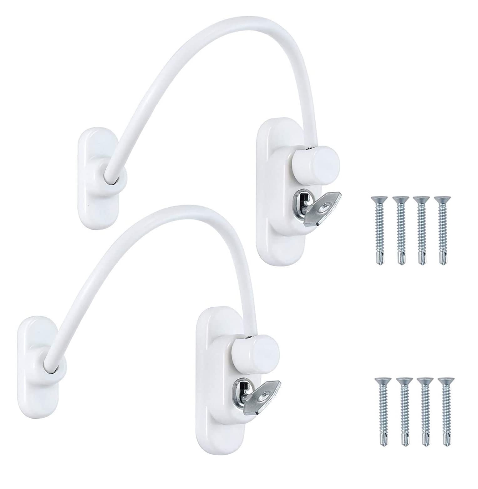 TERF® Heavy Duty White Cable Locking Window Restrictor Child Proof Window Security Restriction Key Lock with 1 Key and Fixing Screws For Wood Aluminium UPVC Vinyl Frames - Pack of 2