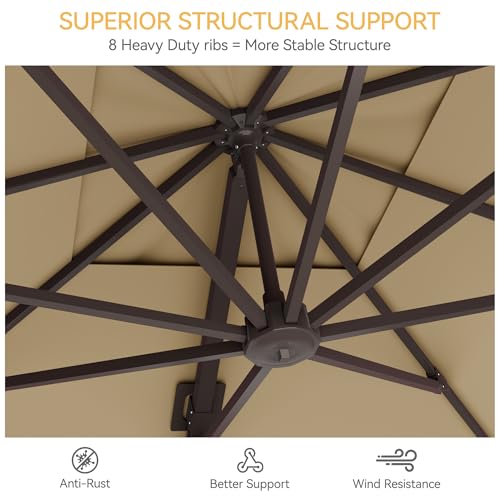 9x12 FT Patio Umbrella with base, Large Cantilever Rectangular Double Top Heavy Duty Offset Umbrellas with 360° Rotation, Outdoor shade for Garden Deck Pool, Beige