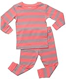 Leveret Striped 2 Piece Pajama Set 100% Cotton (12-18 Months, Rose & Antler)