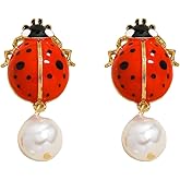 Ladybug Dangle Earrings for Women, Cute Insect Seven Star Ladybug Drip Oil Enamel Earring, Cartoon Animal Jewelry Gifts (3 Color)