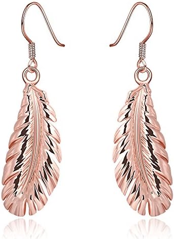 18K Rose Gold Plated Feather Drop Dangle Earrings for Women Girls Fashion Feather Earrings, by DreamSter (A - 18K Rose Gold Plated)