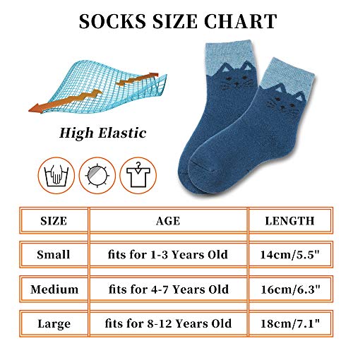LANLEO 6 Pairs Children's Winter Thick Warm Soft Cute Animal Crew Wool Socks For Kids Boys Girls Cat,1-3 Year Old
