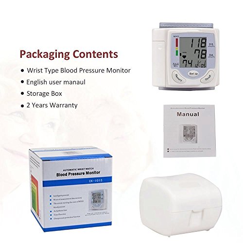 Wrist Blood Pressure Monitor, Digital BP Monitor with Memory Storage, Intelligent LCD Display Automatically Measure Pulse Diastolic Systolic and Shows Hypertension level (White)
