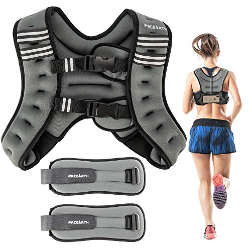 PACEARTH Weighted Vest with Ankle/Wrist Weights 6/12/16lbs Adjustable