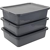 Begale 3-Pack Gray Commercial Utility Bus Box, 13 L Plastic Bus Tub with Lids