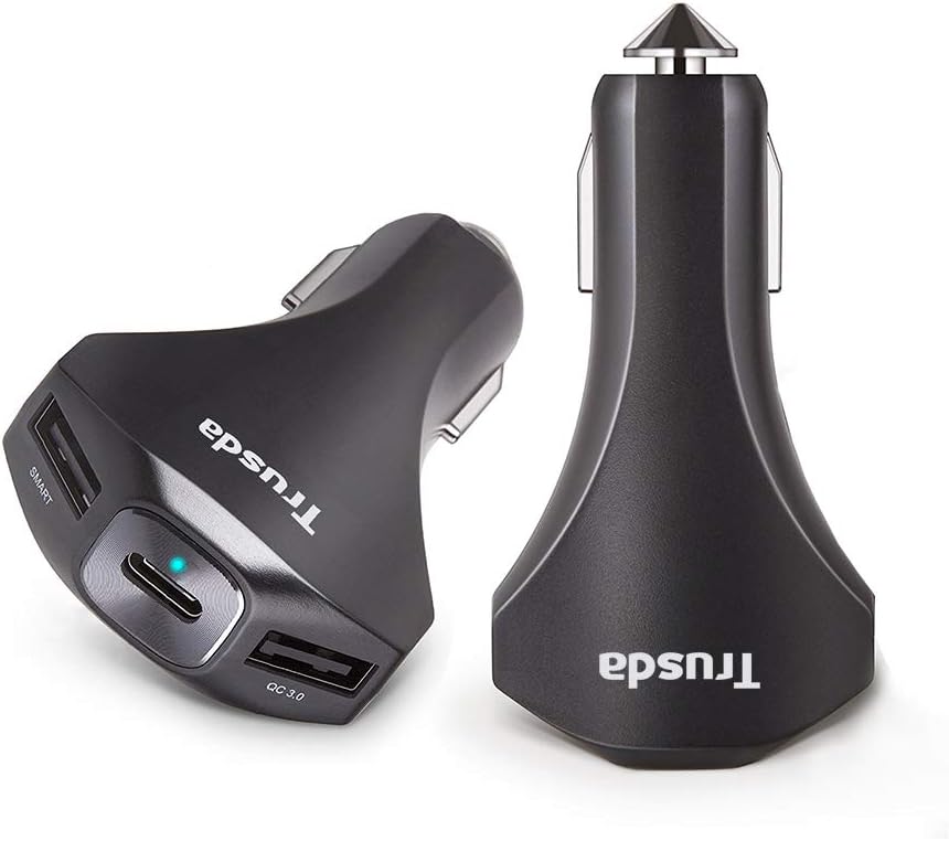 Car Charger,Trusda Quick Charge 3.0 USB Type C Car Adaptor 33W Fast Charger with 3A and 2.1A Smart USB Ports for iPhone X / 8 / Galaxy S8, iPad, LG G5, Nexus, HTC and More