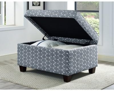 Aniston Storage Ottoman Patterned Fabric Stylish Solid Wood Attractive Books Blankets Pillows Seating Foot Rest-Grey