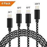 DTLake DFAGR [4 Pack] Lightning Cable, [3FT 6FT 6FT 10FT] Charge Cable Nylon Braided USB Charging Syncing Cord Compatible iPhone X/8/8 Plus/7/7 Plus/6S/6S Plus/iPad, etc (Black)