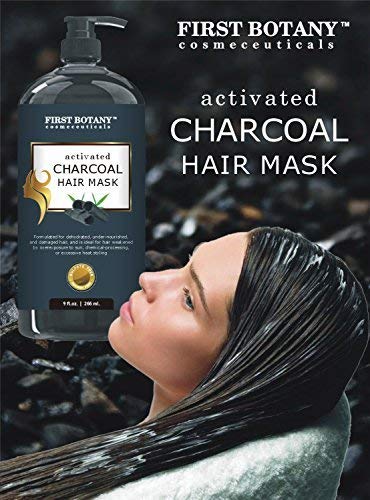 Activated Charcoal Hair Mask, 9 fl. oz. Restorative Hair Mask, Deep Conditioner for Damaged & Dry Hair, Promotes Natural Hair Growth, Nourishes Scalp, Removes Residue Buildup, Detangler& Sulfate Free