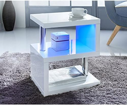 Alaska Modern Design White High Gloss Coffee/Side Table Blue LED Lights for Home