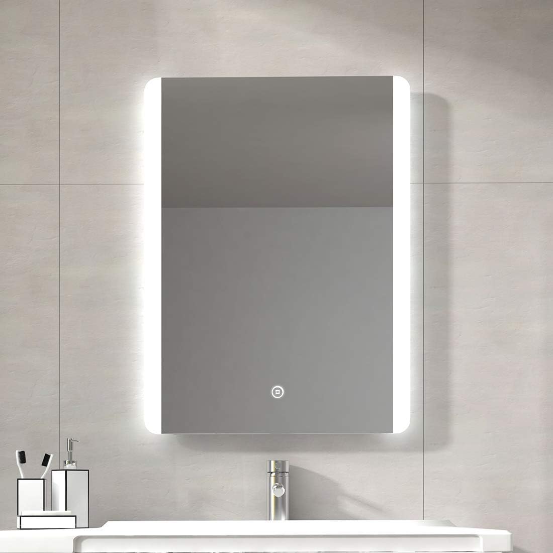Meykoe 600x800mm Illuminated LED Bathroom Mirror Anti-Fog LED Mirrors with Lights + Touch Switch Control + Demister