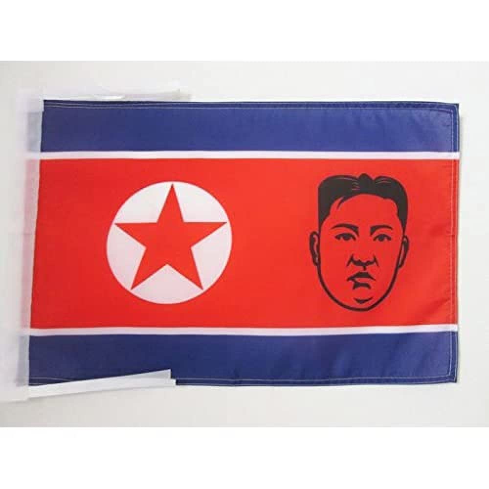 AZ FLAG - North Korea with Kim Jong-un Flag - 18'' x 12'' - 100% Polyester Korean Small Banner with Two Cords - Fade Resistant - Vivid Colors - 18x12 in - 45x30 Cm