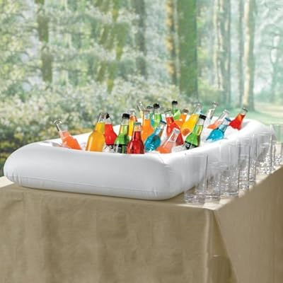 Mantello Portable Inflatable Buffet Serving Bar Tray for Food Drinks w/ Drain Plug (Set of 2)