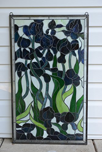 20.5" x 34.5" Large Handcrafted Handcrafted Stained Glass Window Panel Iris Flower
