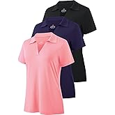 Ullnoy Women's Dry-fit Golf Polo Shirts Short Sleeve Shirts for Women V Neck Moisture Wicking Sports Tops Collar 1-3 Pack