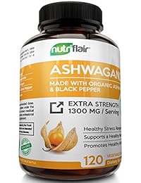 Ashwagandha orgánica de máxima fuerza de 1300 mg con pimienta negra. El mejor suplemento natural...