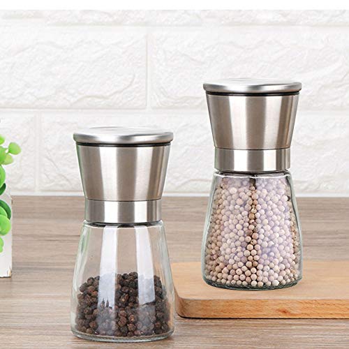 Salt and Pepper Grinder Set,Brinonac Glass Shakers and Adjustable Ceramic Rotor in 2 Stainless Steel Mills Great for Tasty and Healthy Food - Thumbnail 4