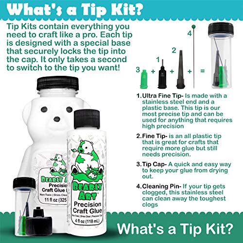 Bearly Art Precision Craft Glue The Bundle 4fl oz and 11fl oz Refill Bear Tip Kit Included