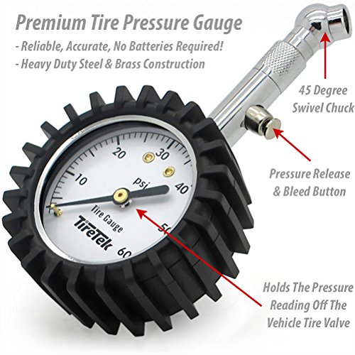 TireTek Automotive Gift Set Includes Premium Tire Pressure Gauge, Tread Depth Gauge and Valve